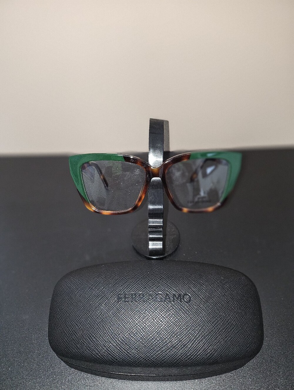 Ferragamo Tortoiseshell & Green Cat Eye Sunglasses